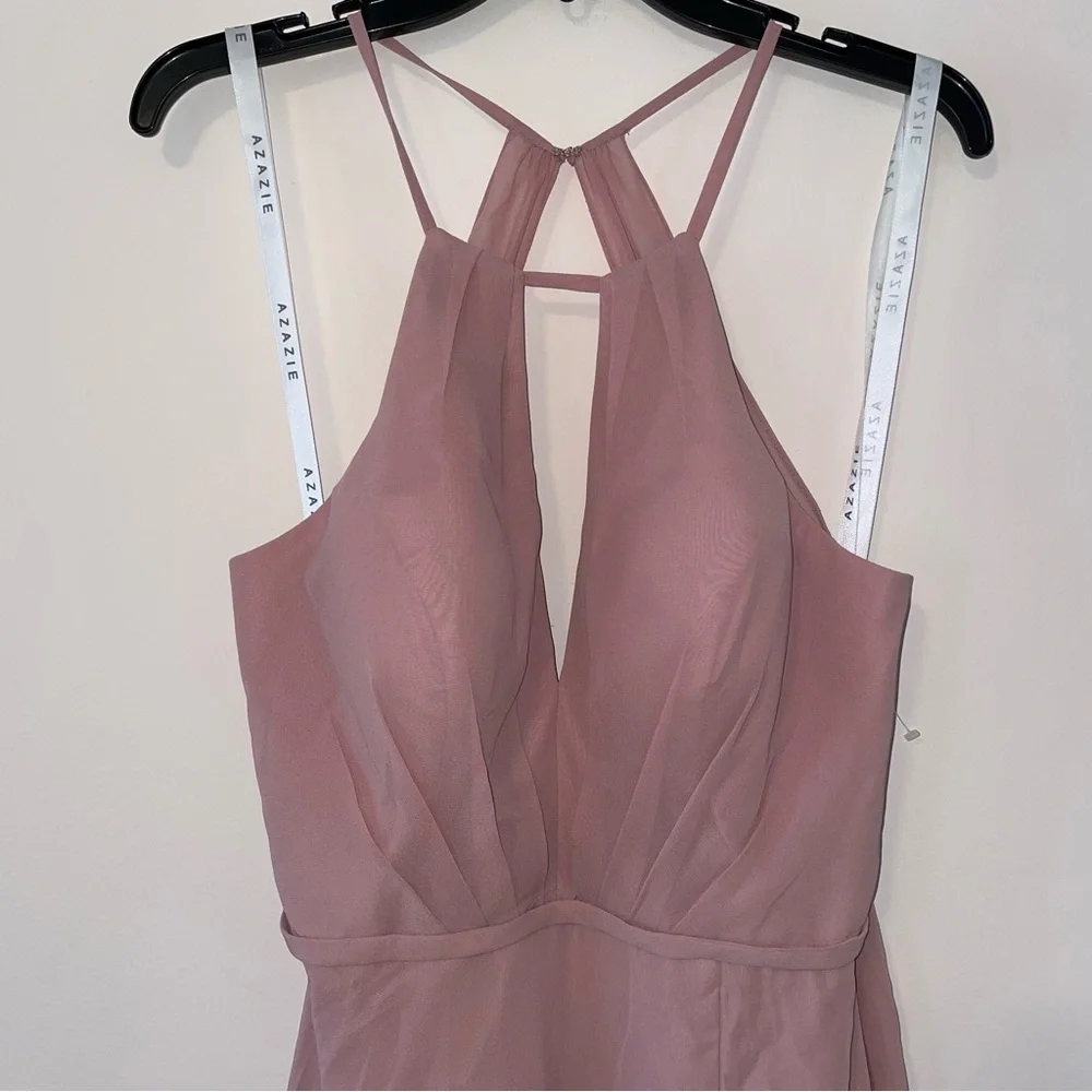 Azazie Evalleen Dusty Rose A-Line Pleated Chiffon Dress Size 12 - Picture 6 of 12